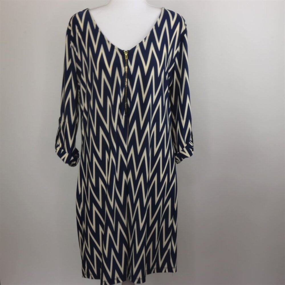 Tacera Chevron Navy/White Midi Dress